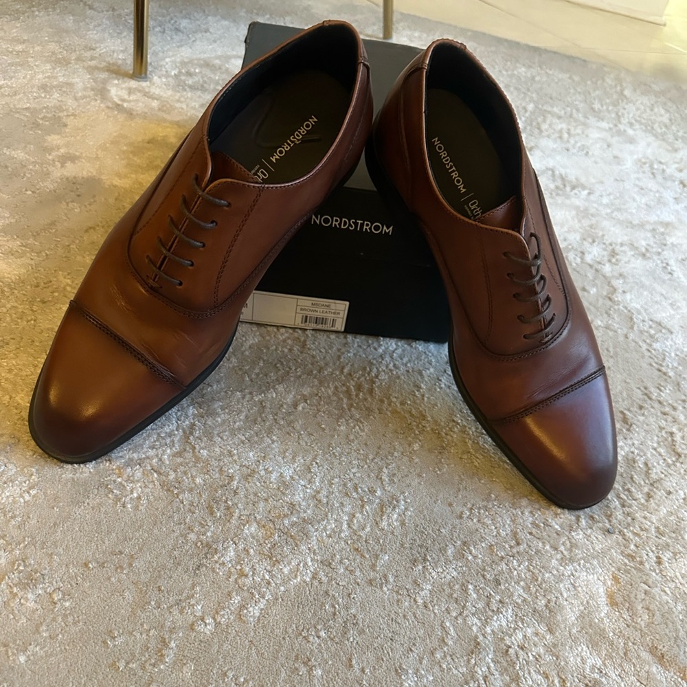 Nordstrom Brown Leather Cap-Toe Derby Oxfords